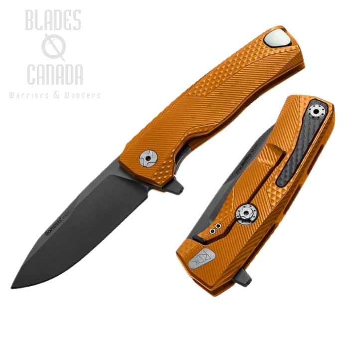 Lion Steel ROK A OB ROK Flipper Framelock Knife, M390 Black, Aluminum Orange ROK A OB